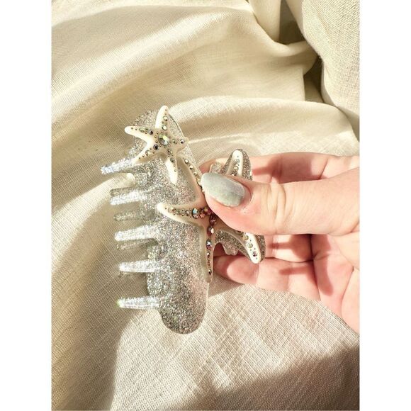 Mermaid Starfish Rhinestone Hair Claw Clip | White & Silver Glitter Coastal main image 4